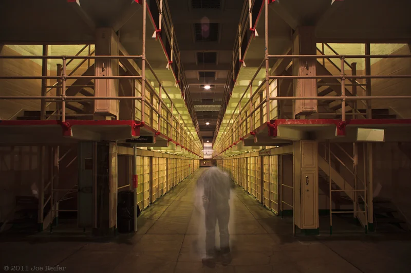 Alcatraz prison at night: Ghost dance in a haunted cell block -- by Joe Reifer
