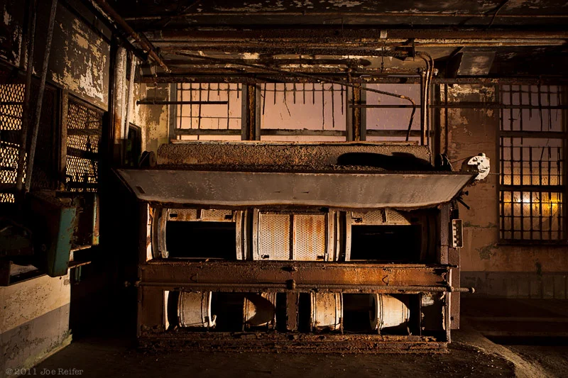 Alcatraz at night: Industrial dryer for prison laundry -- by Joe Reifer