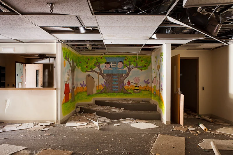 Peanuts mural in the children's ward of an abandoned hospital -- by Joe Reifer