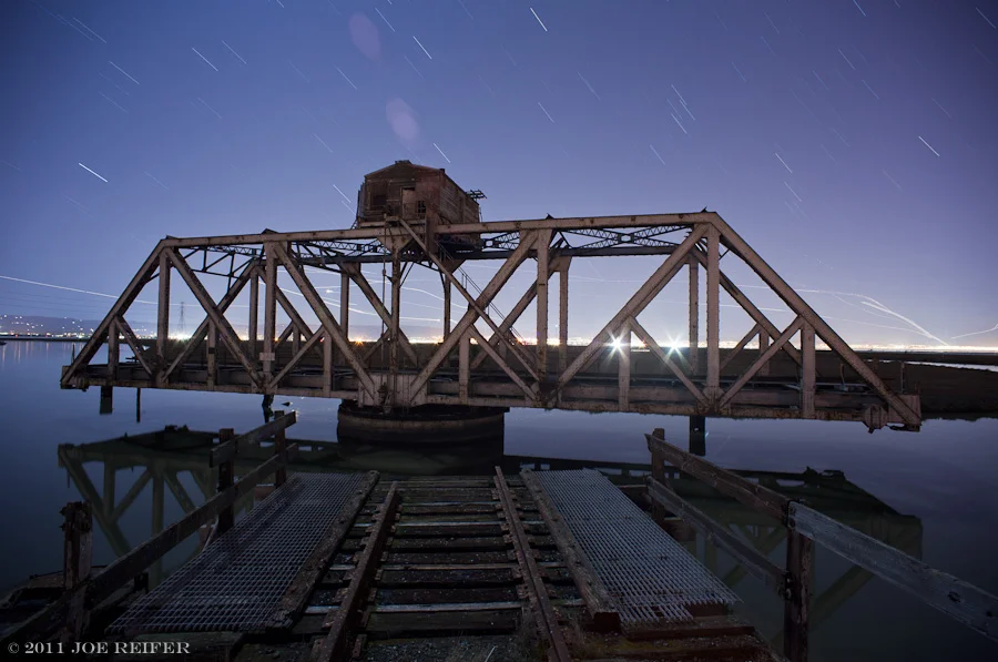 Dumbarton swing bridge at night -- by Joe Reifer