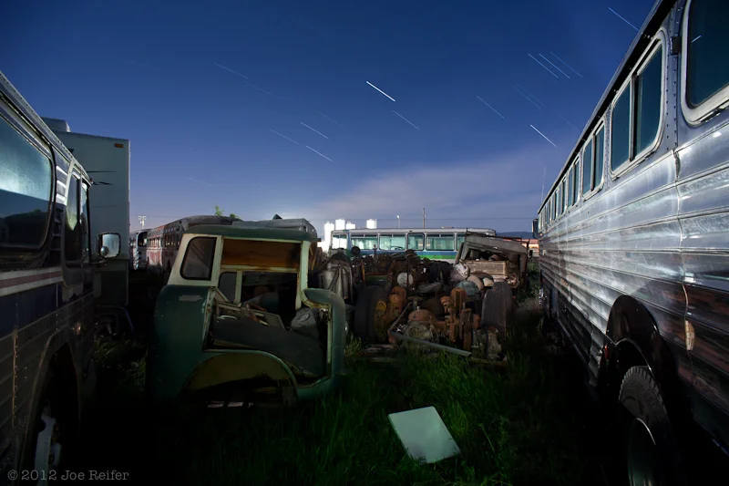 Outside the bus yard workshop -- by Joe Reifer