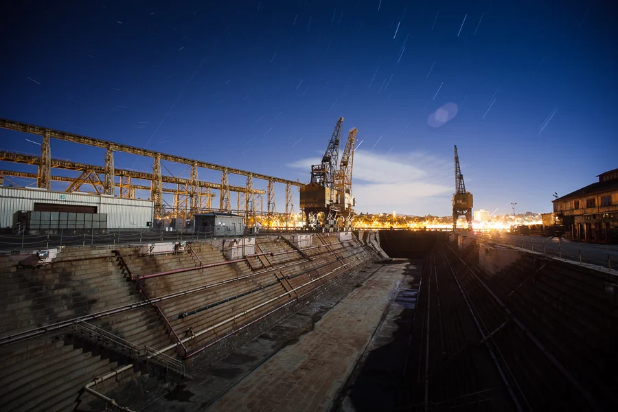 Mare Island Drydock and Cranes Before the Fog Came In -- by Joe Reifer