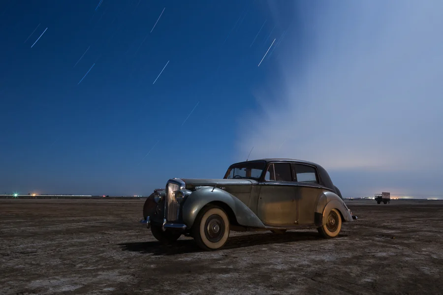 Vintage Bentley under the stars at Eagle Field