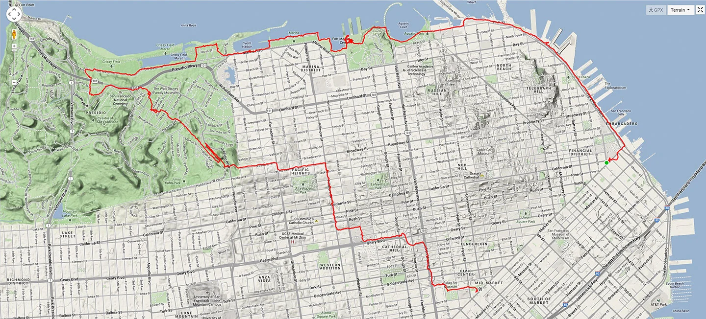 Embarcadero to the Goldsworthy Art in the Presididio - a 12.5 mile urban hike
