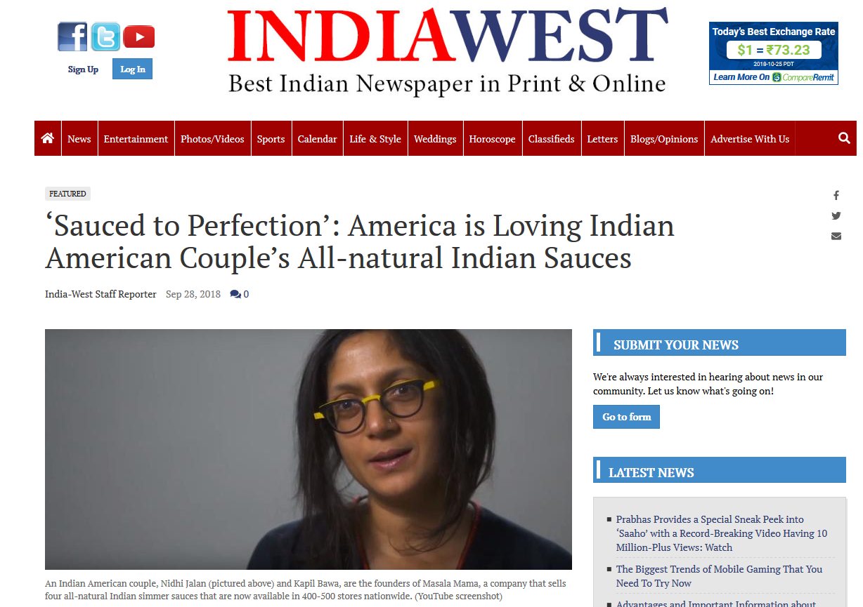 Masala Mama featured in India West article
