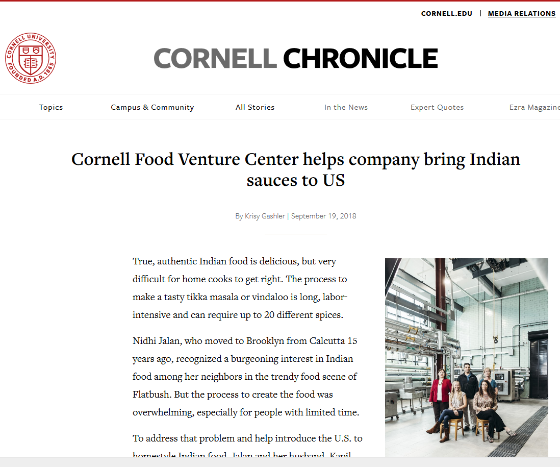 Masala Mama featured in story about Cornell Food Venture Center