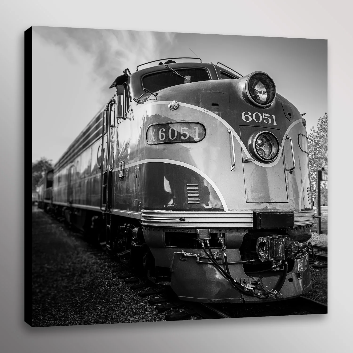 Diesel Locomotive Train Black and White Photo Wall Art Canvas