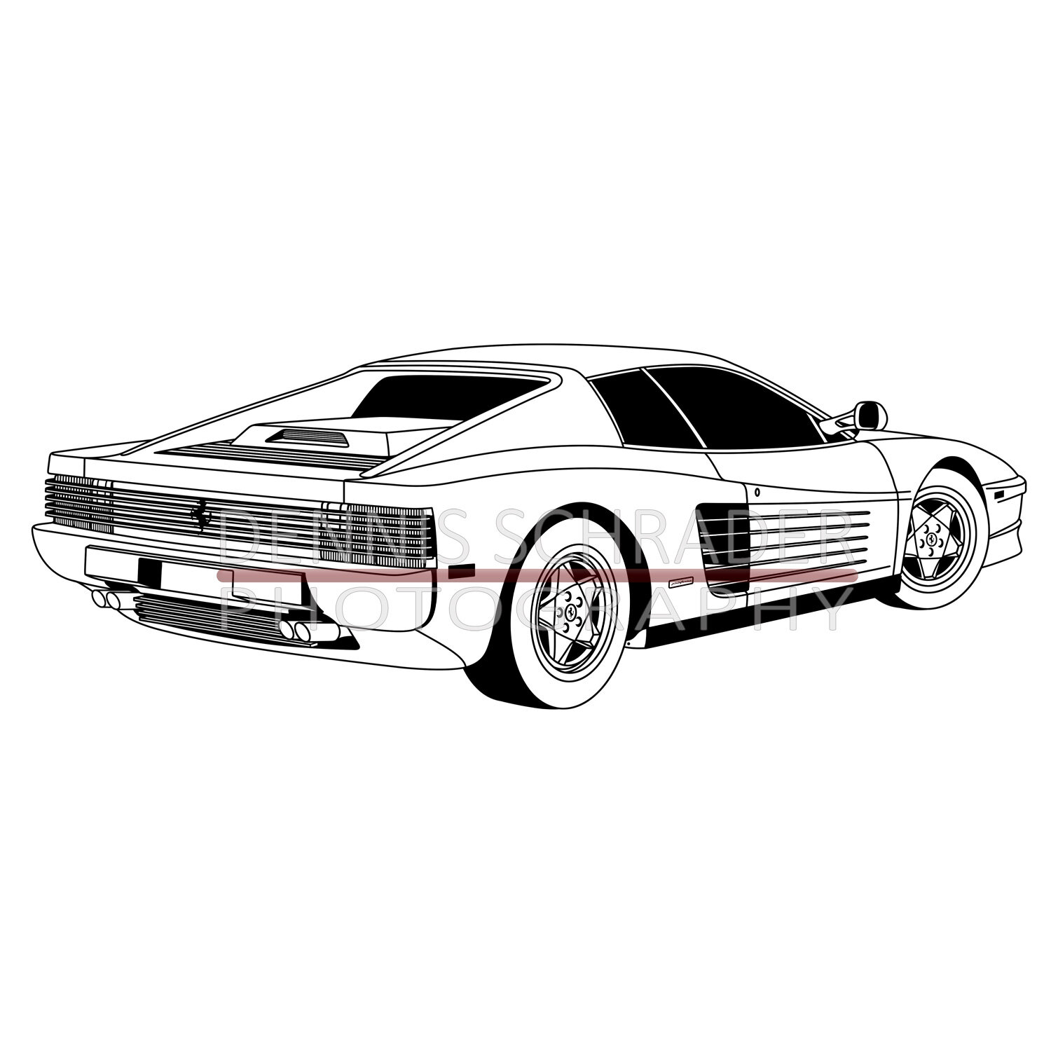 Ferrari Testarossa Rear Graphic Art Stencil Digital Download