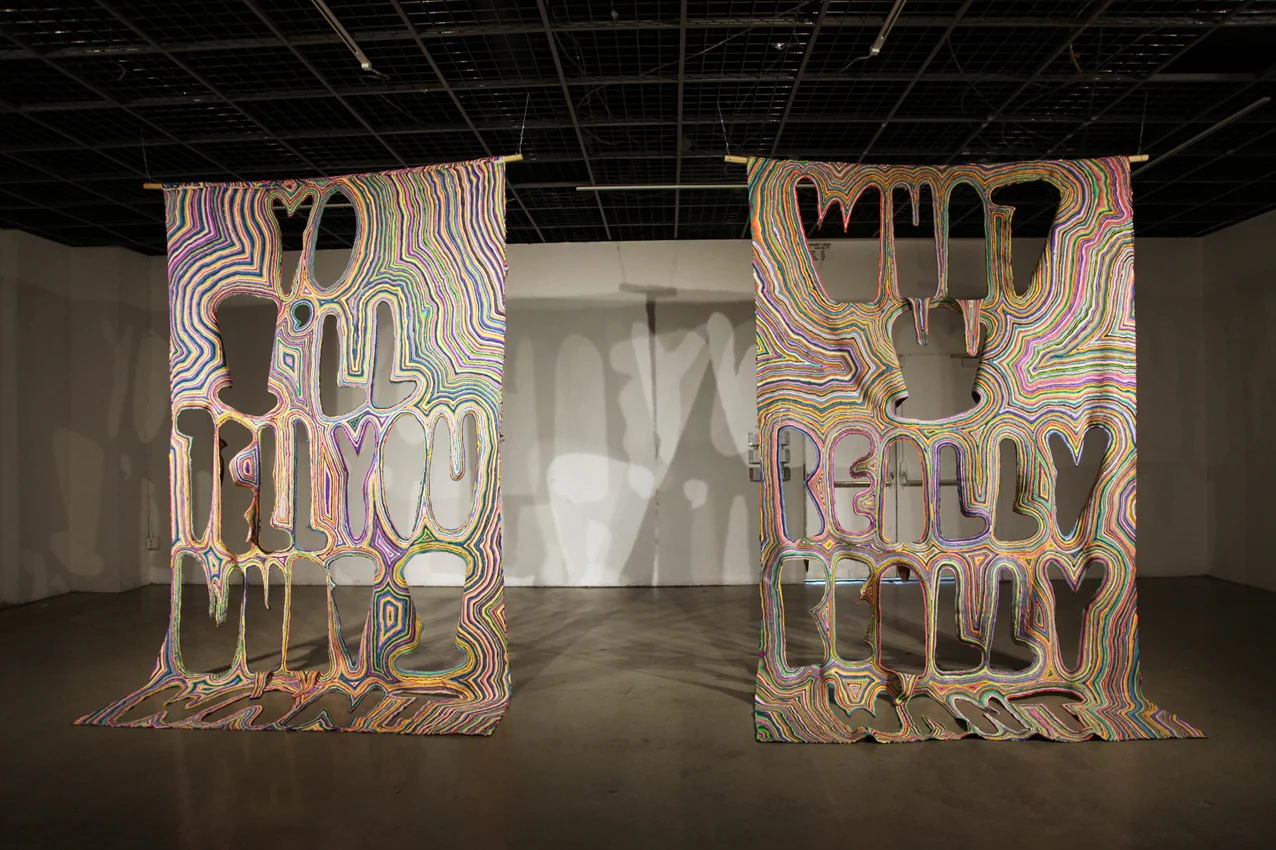 Wannabe (2015) Puff paint on canvas, 11 x 5 ft