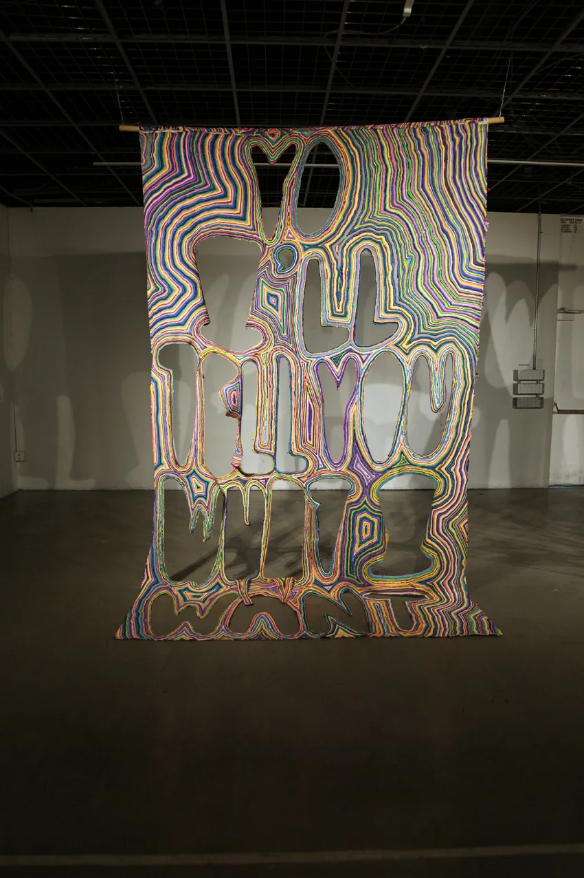 Wannabe (2015) Puff paint on canvas, 11 x 5 ft