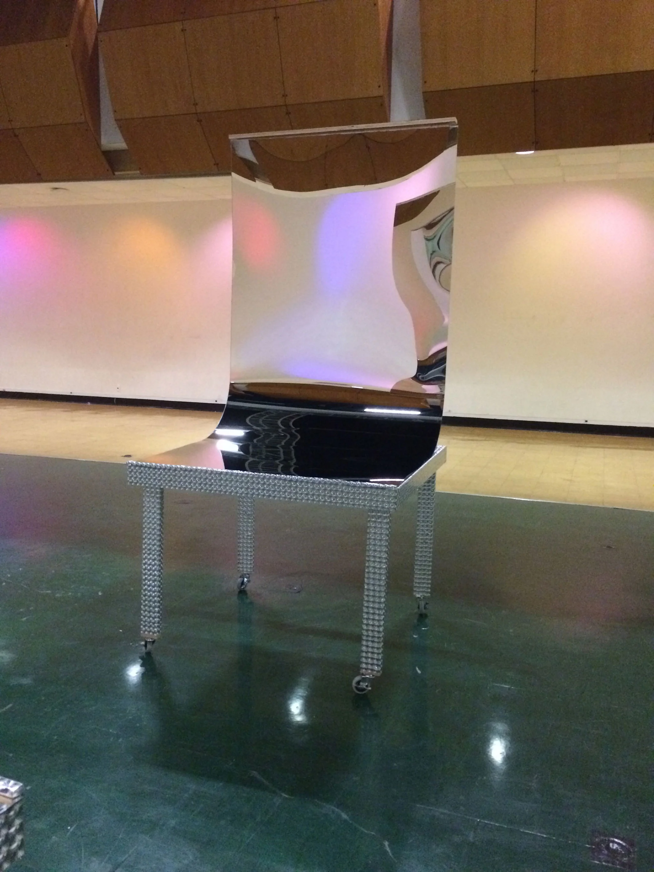 Untitled (Womp Womp Womp Womp) (2013) Acrylic mirror, pine and holographic vinyl, 4 x 4 x 8 ft