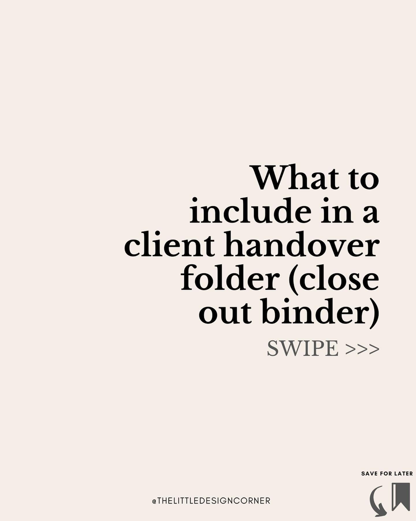 Here&rsquo;s what to include ⬇️

Once a design project is finished don&rsquo;t just walk out the door and leave your clients wondering how to make everything work in their new home. ⁠
⁠
Instead, put together a client handover folder (you might call i