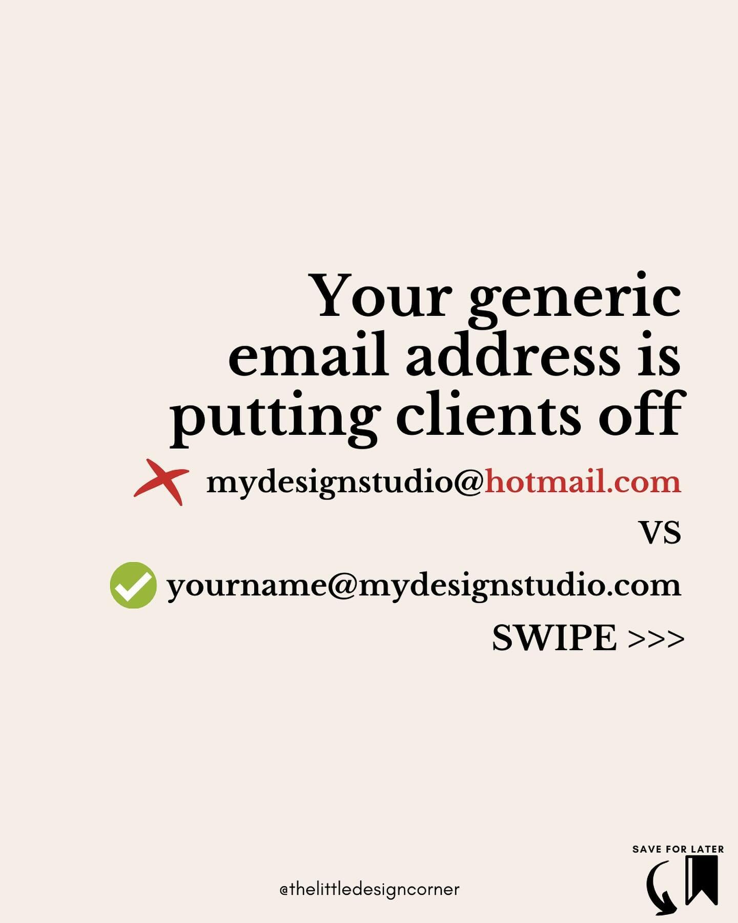 STOP using a generic email address for your business&hellip;🤦🏻&zwj;♀️

I get hundreds of emails from designers each week and so many of you are still using email addresses that look like this:

❌ mydesignstudio@gmail.com
❌ mydesignstudio@hotmail.co