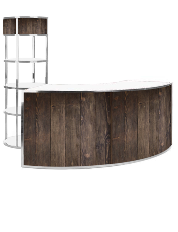 SHOWN WITH WOOD GRAPHIC WRAP AND OPTIONAL CURVE SHELF