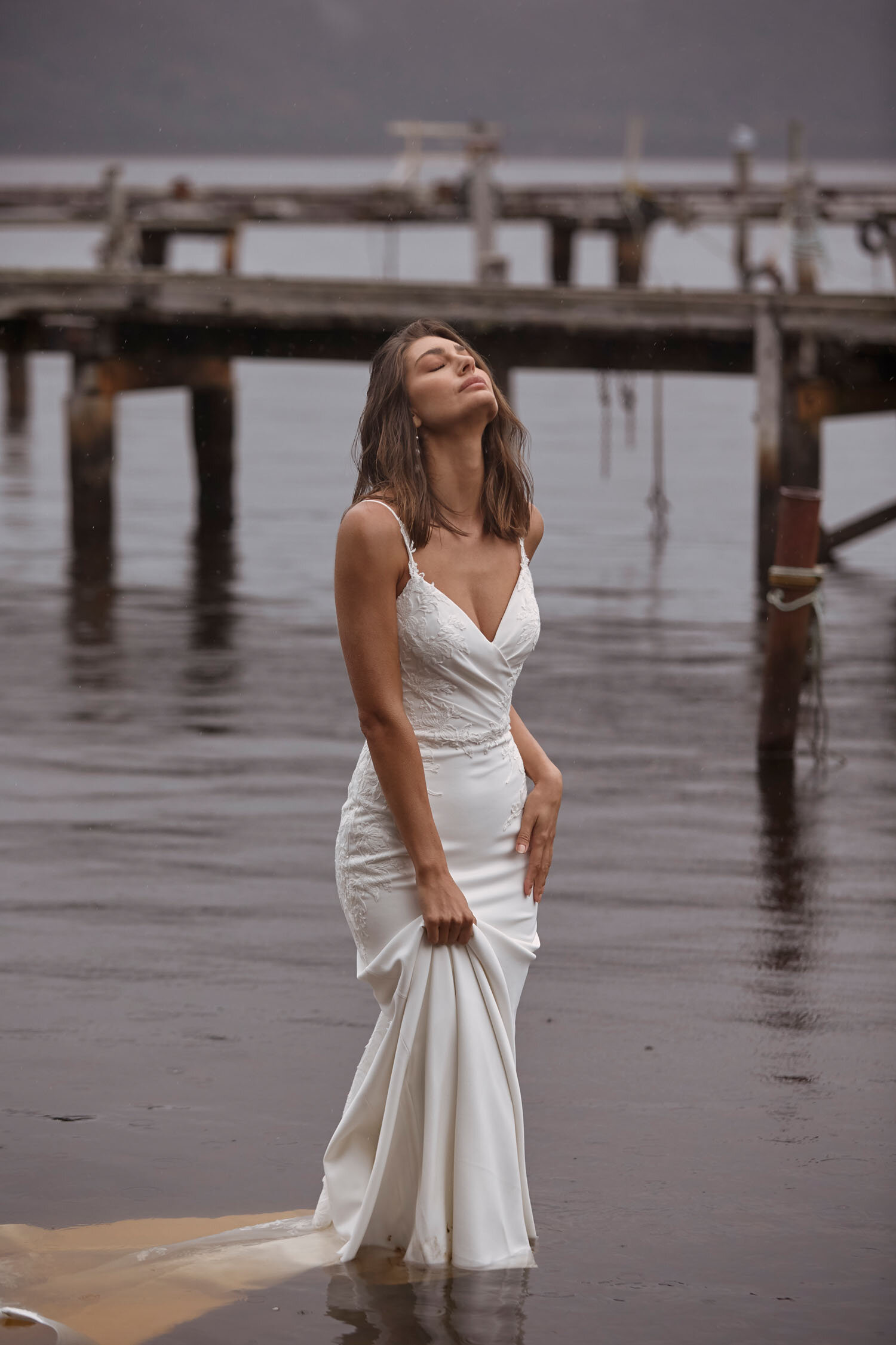 CONNOR ML20025 FULL LENGTH CREPE GOWN WITH V NECKLINE THIN STRAPS LACE APPLIQUES SCOOP BACK ZIPPER CLOSURE WEDDING DRESS MADI LANE BRIDAL 4.jpg