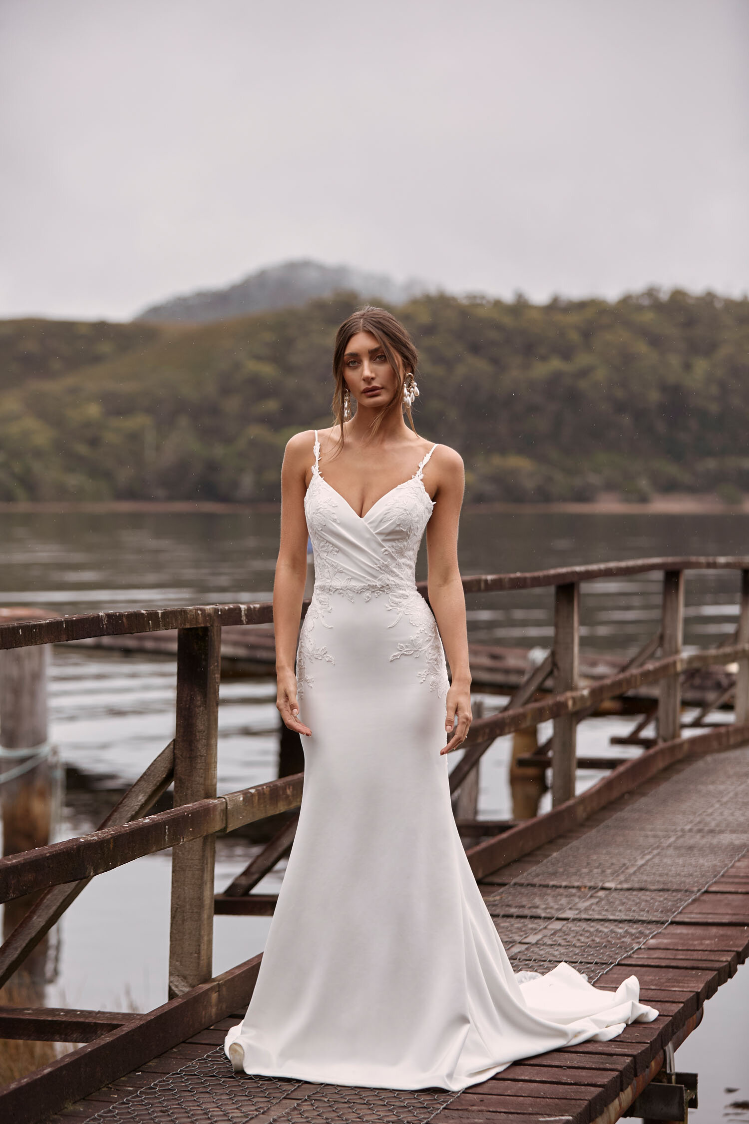 CONNOR ML20025 FULL LENGTH CREPE GOWN WITH V NECKLINE THIN STRAPS LACE APPLIQUES SCOOP BACK ZIPPER CLOSURE WEDDING DRESS MADI LANE BRIDAL 3.jpg