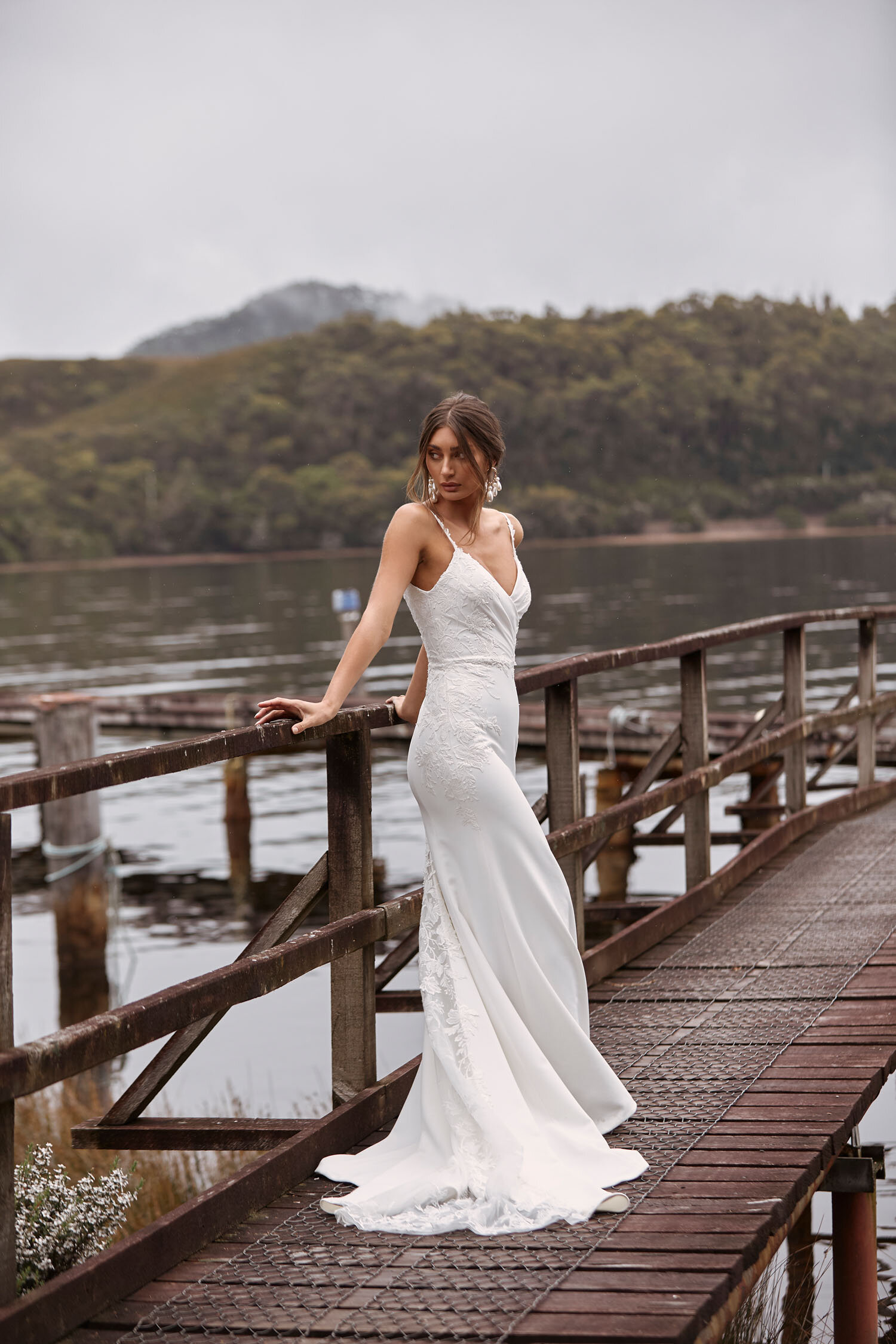 CONNOR ML20025 FULL LENGTH CREPE GOWN WITH V NECKLINE THIN STRAPS LACE APPLIQUES SCOOP BACK ZIPPER CLOSURE WEDDING DRESS MADI LANE BRIDAL 2.jpg