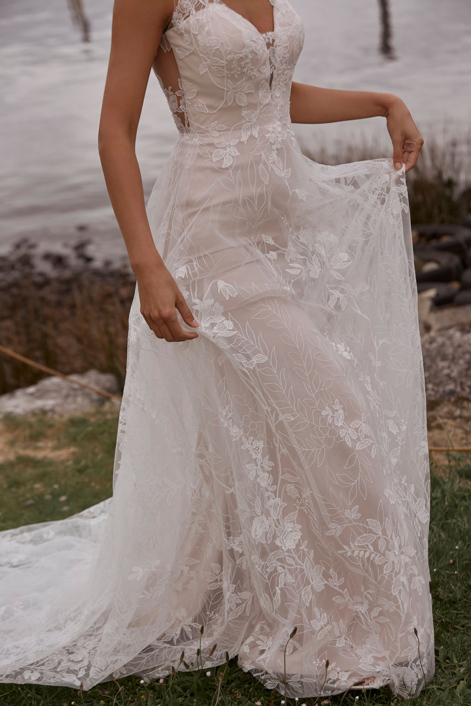 CAMILLE ML20022 FULL LENGTH A LINE FLORAL LACE GOWN WITH WIDE ILLUSION STRAPS AND HIGH ILLUSION BACK WITH BUTTONS ZIPPER SKIRT WEDDING DRESS MADI LANE BRIDAL 7.jpg