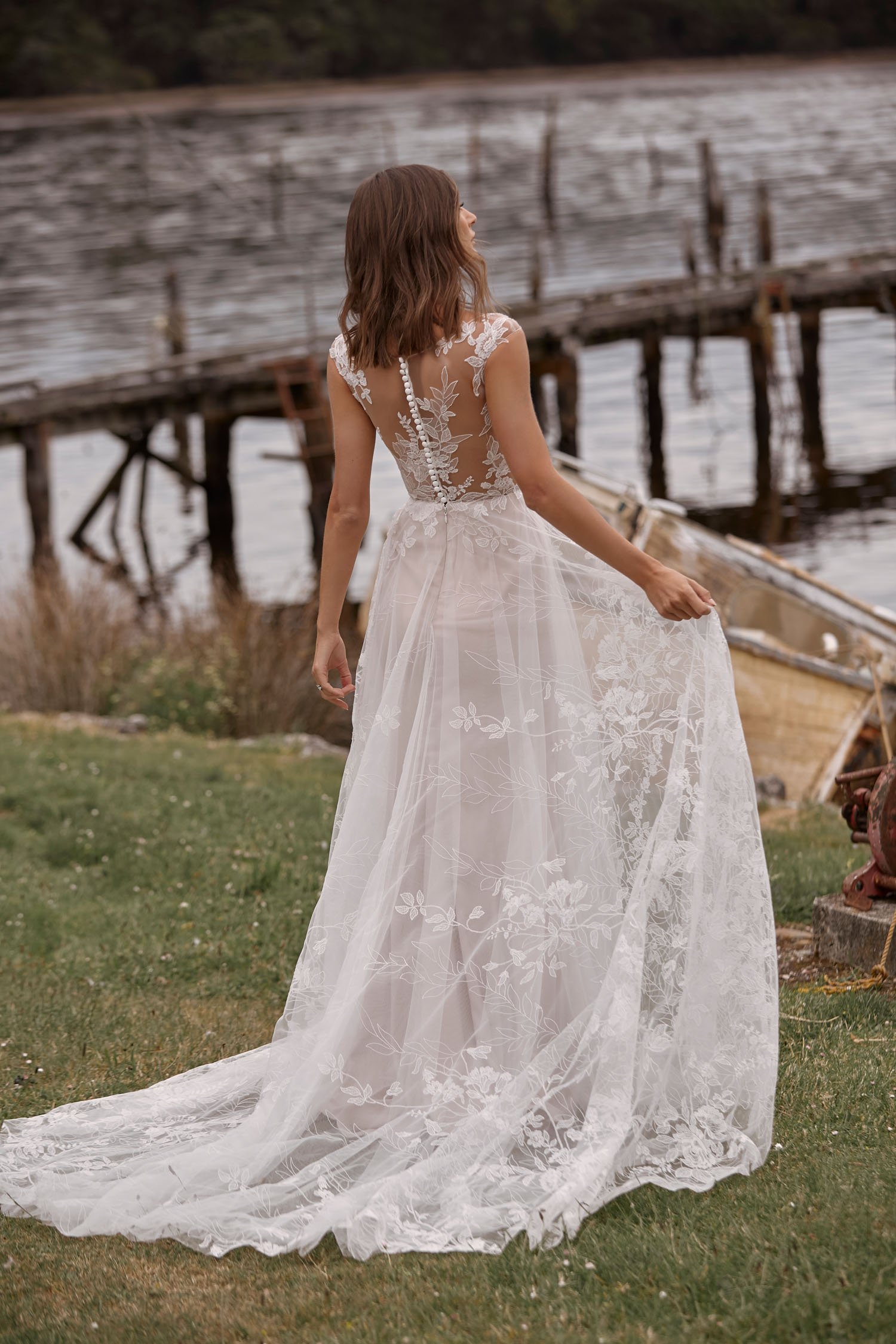 CAMILLE ML20022 FULL LENGTH A LINE FLORAL LACE GOWN WITH WIDE ILLUSION STRAPS AND HIGH ILLUSION BACK WITH BUTTONS ZIPPER SKIRT WEDDING DRESS MADI LANE BRIDAL 2.jpg