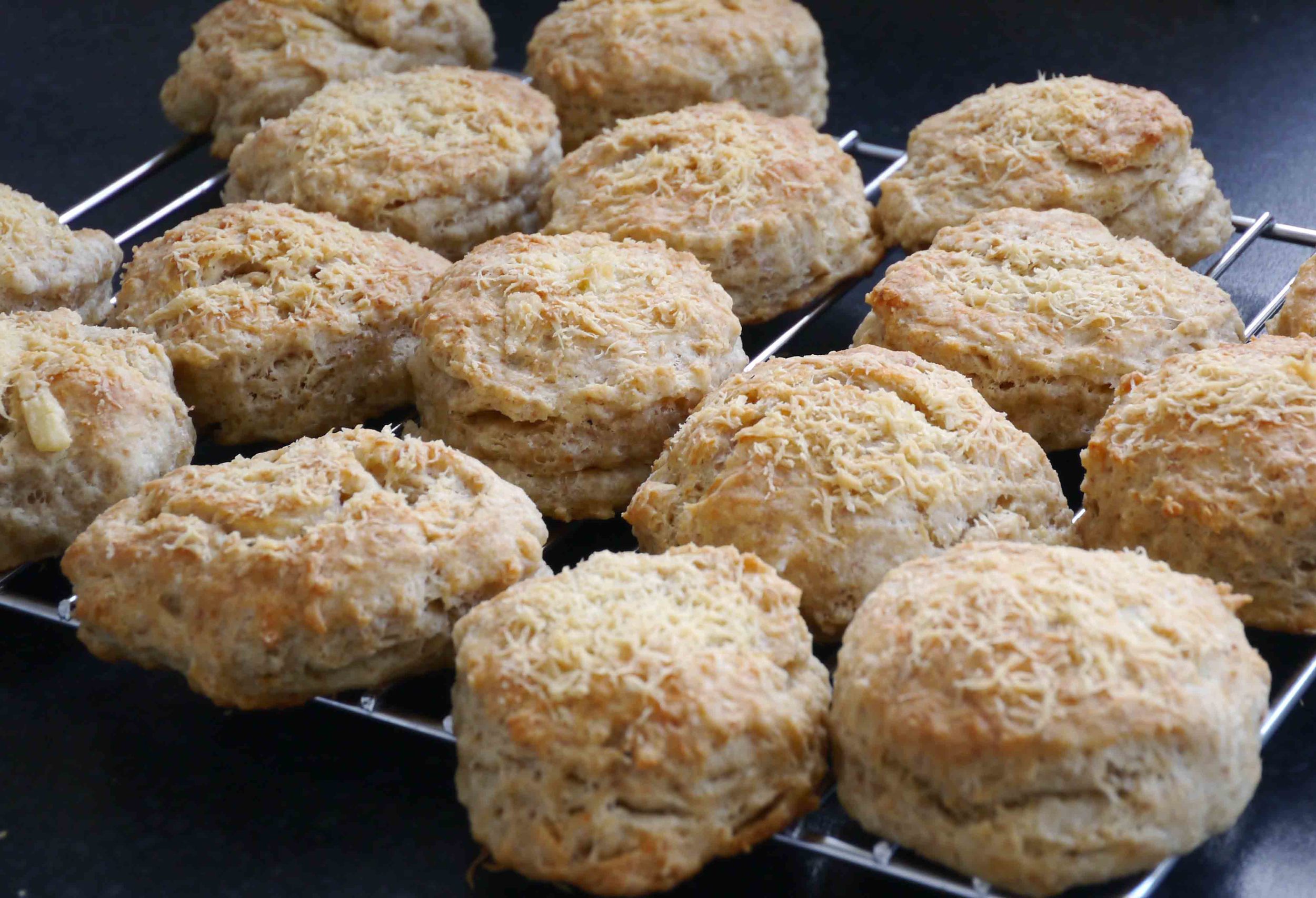sourdough cheese scones cooling