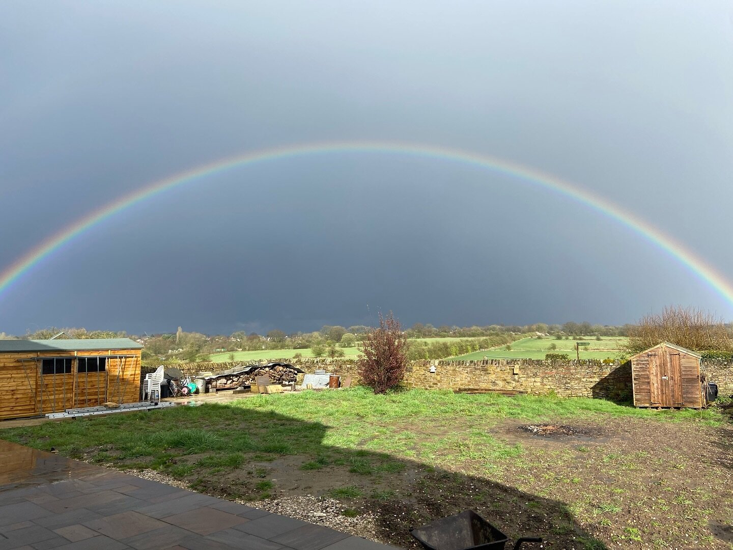 Sunshine and showers make incredible rainbows framing the view🌈 (try not to notice our scruffy back garden, it&rsquo;s waiting for it&rsquo;s beauty treatment landscaping)😀

If you would like to come and share our beautiful spot in Derbyshire for a