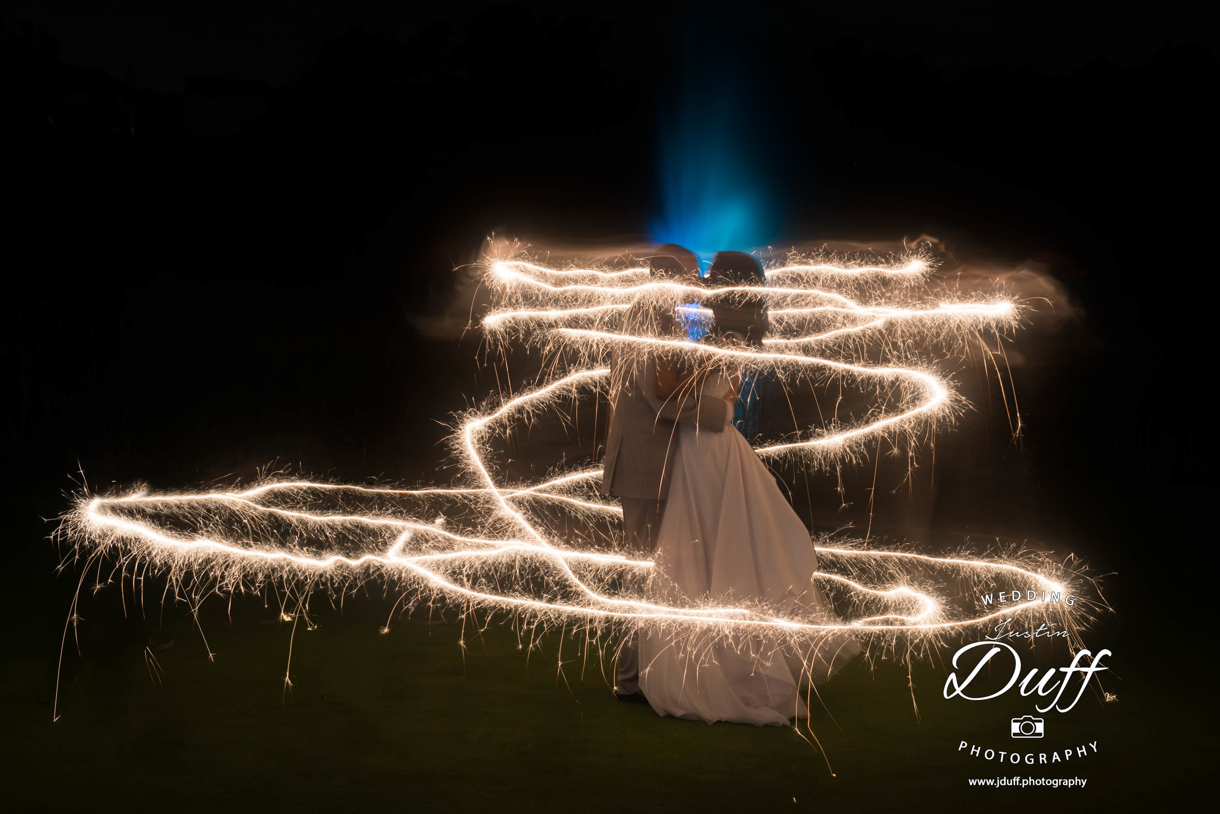Fountains Golf Course Wedding - Royal Oak Photographer – Deanna & Shane Cinderella sparklers in front of a lit fountain 
