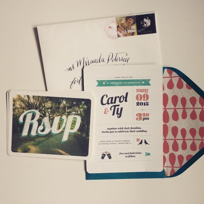Gorgeous wedding invitation & RSVP designed by the artist formerly known as Miss Montoto. 
