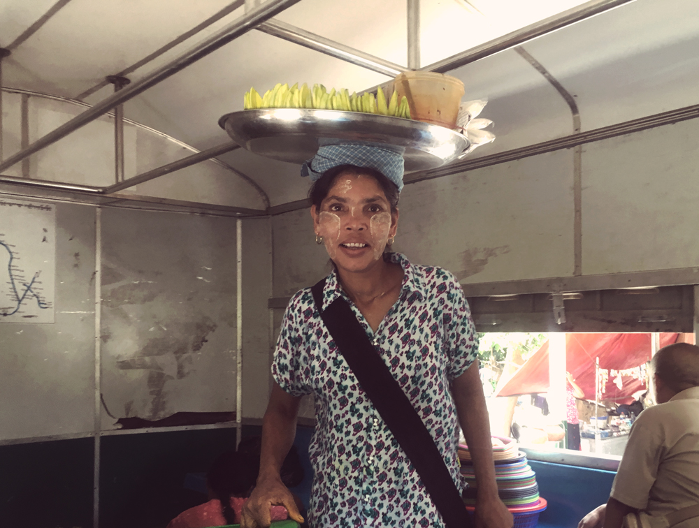 Riding the local Circle Train in Yangon, Myanmar