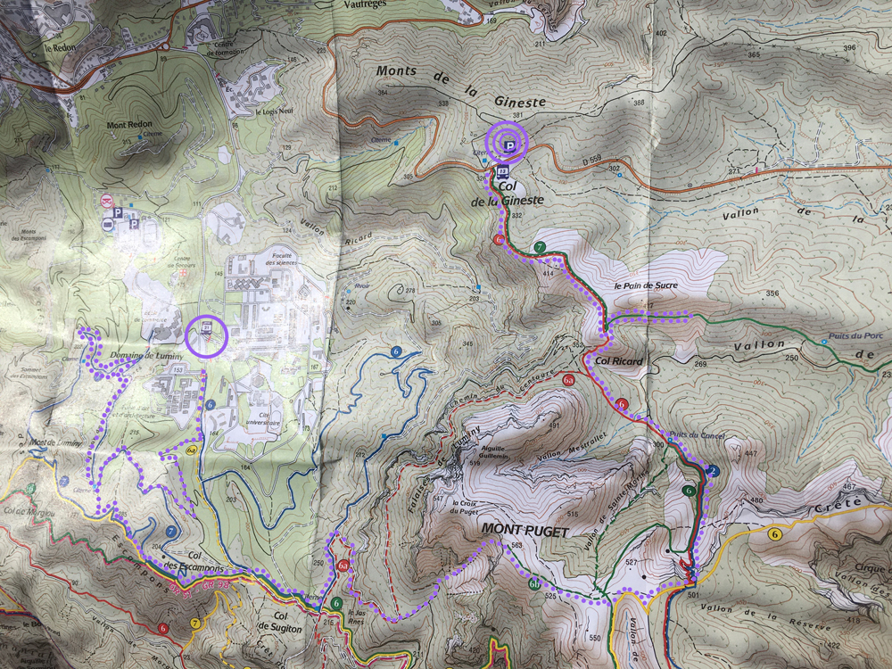 The purple path is what somewhat sure I hiked
