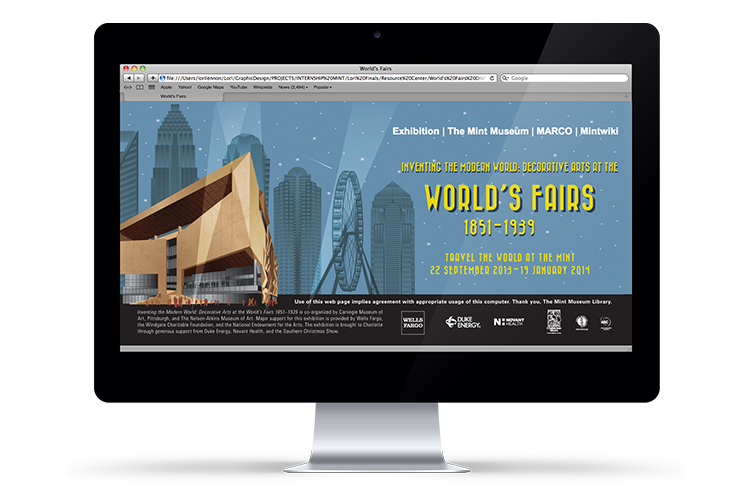  Website landing page mockup for the exhibition. Layout by Lori Lennon (illustration by TJ Winecoff). 