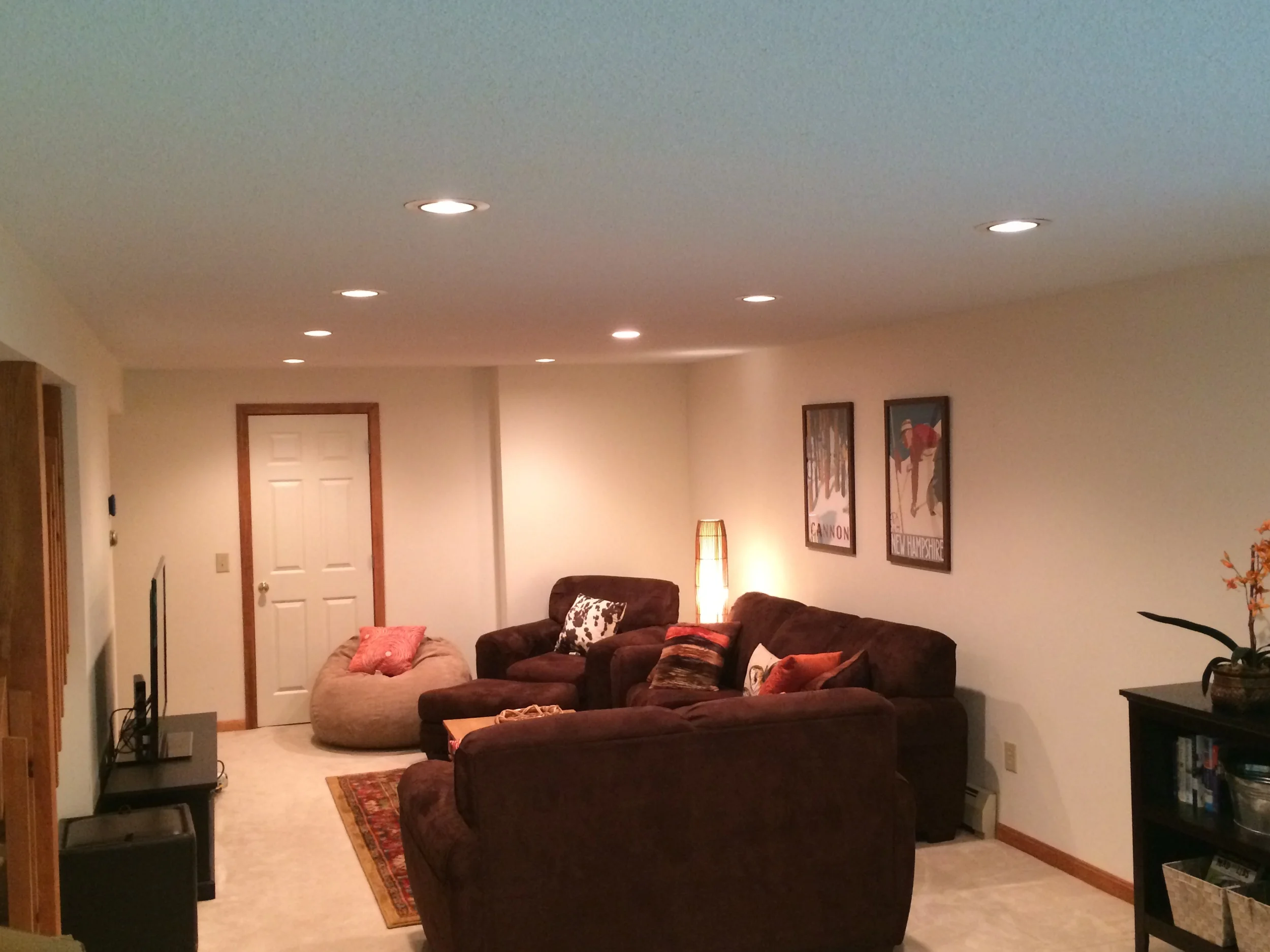 Family room (lower floor) with new 55" flat screen TV