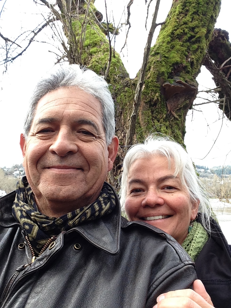 Pax and Jill taking a break near the Wilamette River in Portland Oregon.