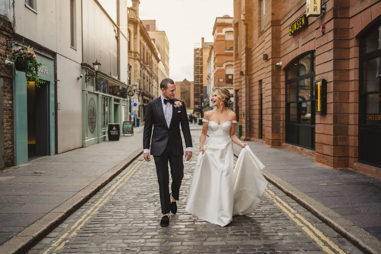  Jack McGarry and Katie Marino’s Wedding in Larchfield, Lisburn with Photographs in Belfast’s Cathedral Quarter, The Duke of York and the Merchant Hotel. Katie wore a gorgeous dress by Karen Willis Holmes, while Jack dressed in a black tie. Flowers w