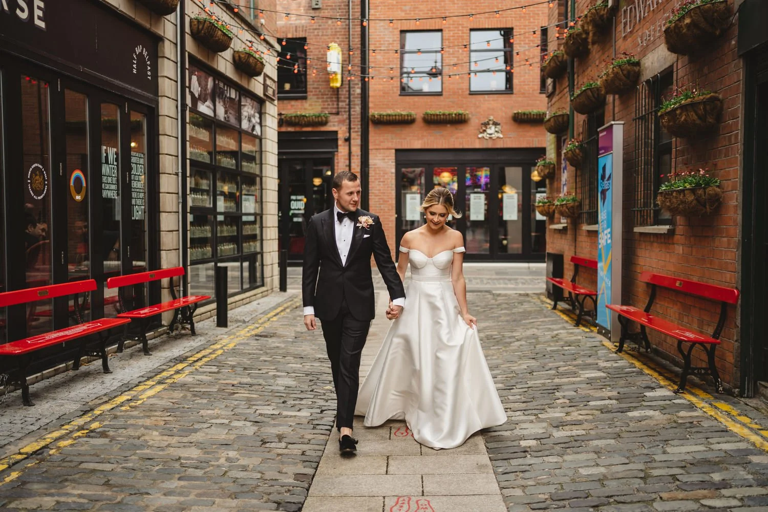  Jack McGarry and Katie Marino’s Wedding in Larchfield, Lisburn with Photographs in Belfast’s Cathedral Quarter, The Duke of York and the Merchant Hotel. Katie wore a gorgeous dress by Karen Willis Holmes, while Jack dressed in a black tie. Flowers w