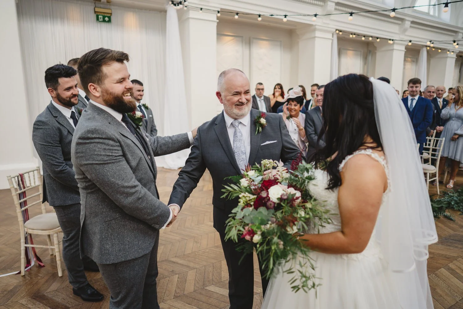  Aimee and Stephen’s humanist wedding at Titanic Hotel, Belfast with photos taken in Belfast Cathedral Quarter with avintage camper and VW beetle. 