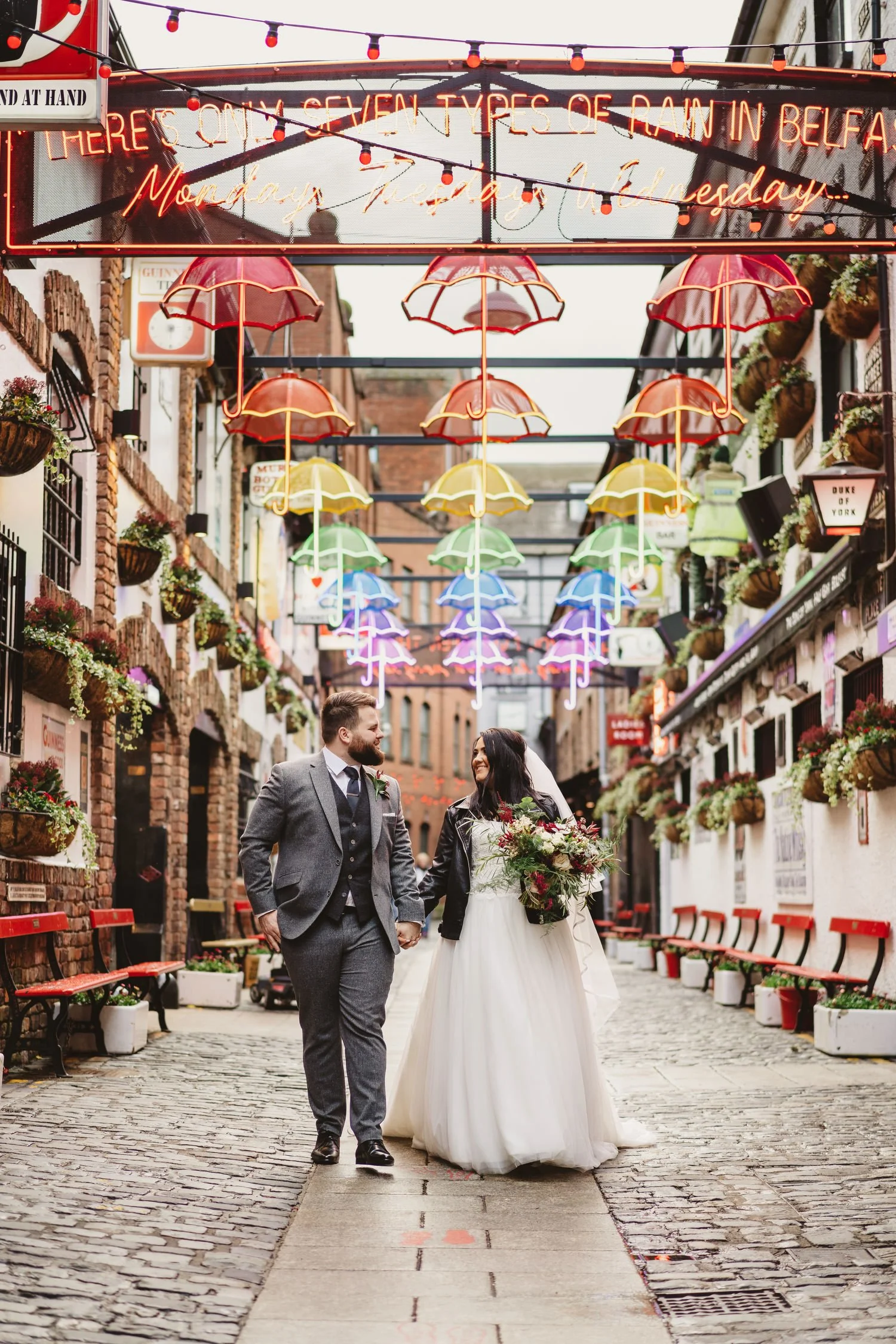  Aimee and Stephen’s humanist wedding at Titanic Hotel, Belfast with photos taken in Belfast Cathedral Quarter with avintage camper and VW beetle. 