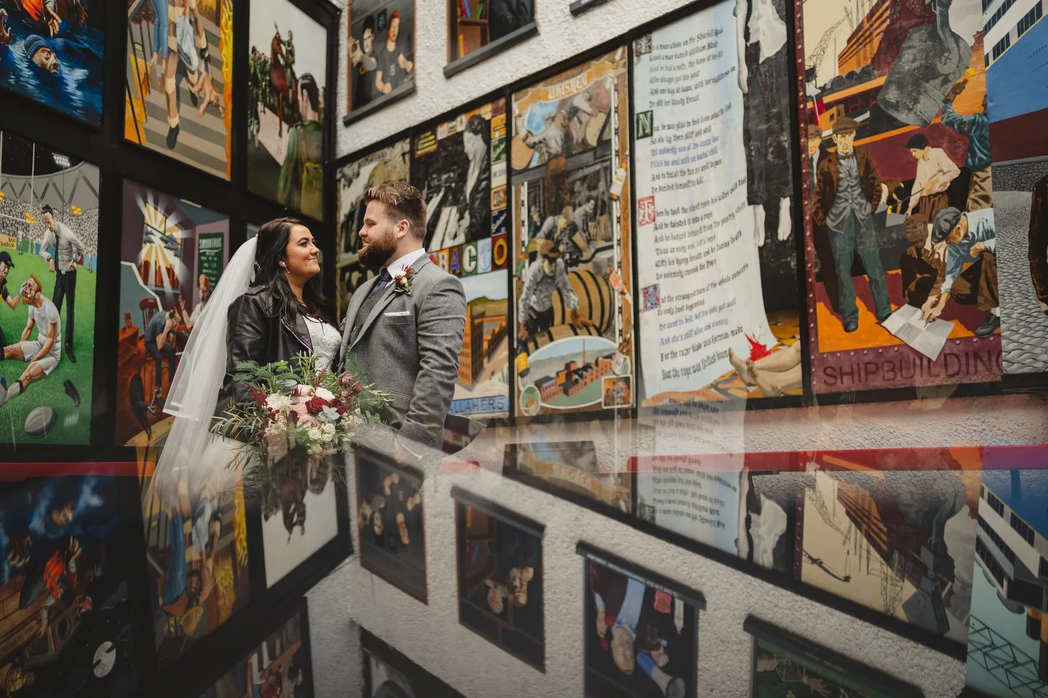  Aimee and Stephen’s humanist wedding at Titanic Hotel, Belfast with photos taken in Belfast Cathedral Quarter with avintage camper and VW beetle. 