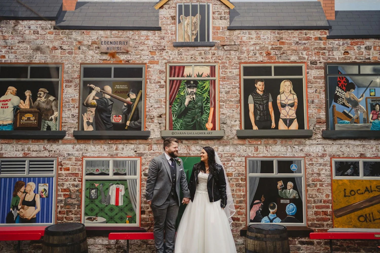  Aimee and Stephen’s humanist wedding at Titanic Hotel, Belfast with photos taken in Belfast Cathedral Quarter with avintage camper and VW beetle. 