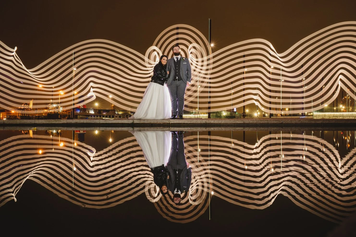  Aimee and Stephen’s humanist wedding at Titanic Hotel, Belfast with photos taken in Belfast Cathedral Quarter with avintage camper and VW beetle. 