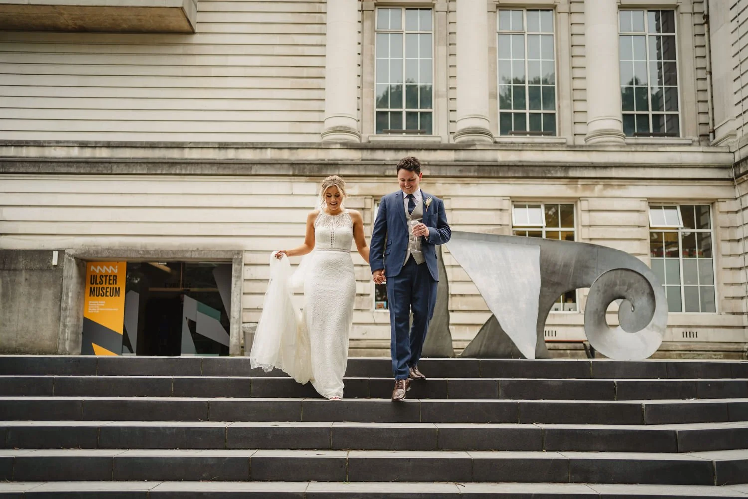  Sarah and Andrew’s awesome summer wedding in Belfast.  Their humanist ceremony was conducted by Fleur Mellor at the Ulster Museum.  Then we grabbed some photos in the Botanic Gardens, before going over to their wedding reception in the amazing Deane