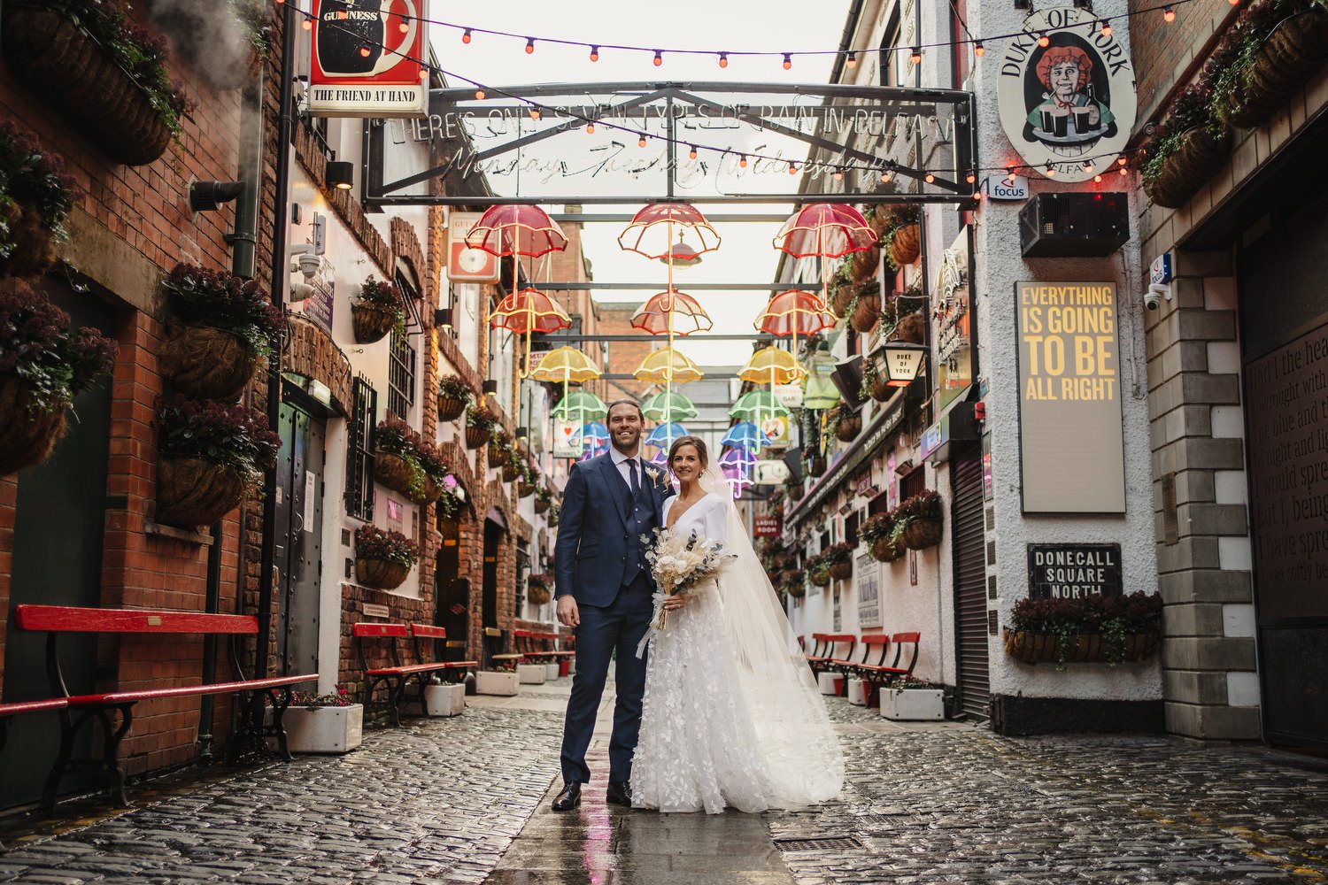  Laura and Matthews wedding in the Muddler’s Club restaurant in Belfast’s Cathedral Quarter. The couple got ready in the Hilton hotel before heading to St.Malachy’s church for their ceremony. Afterwards, we took photos around Cathedral Quarter before