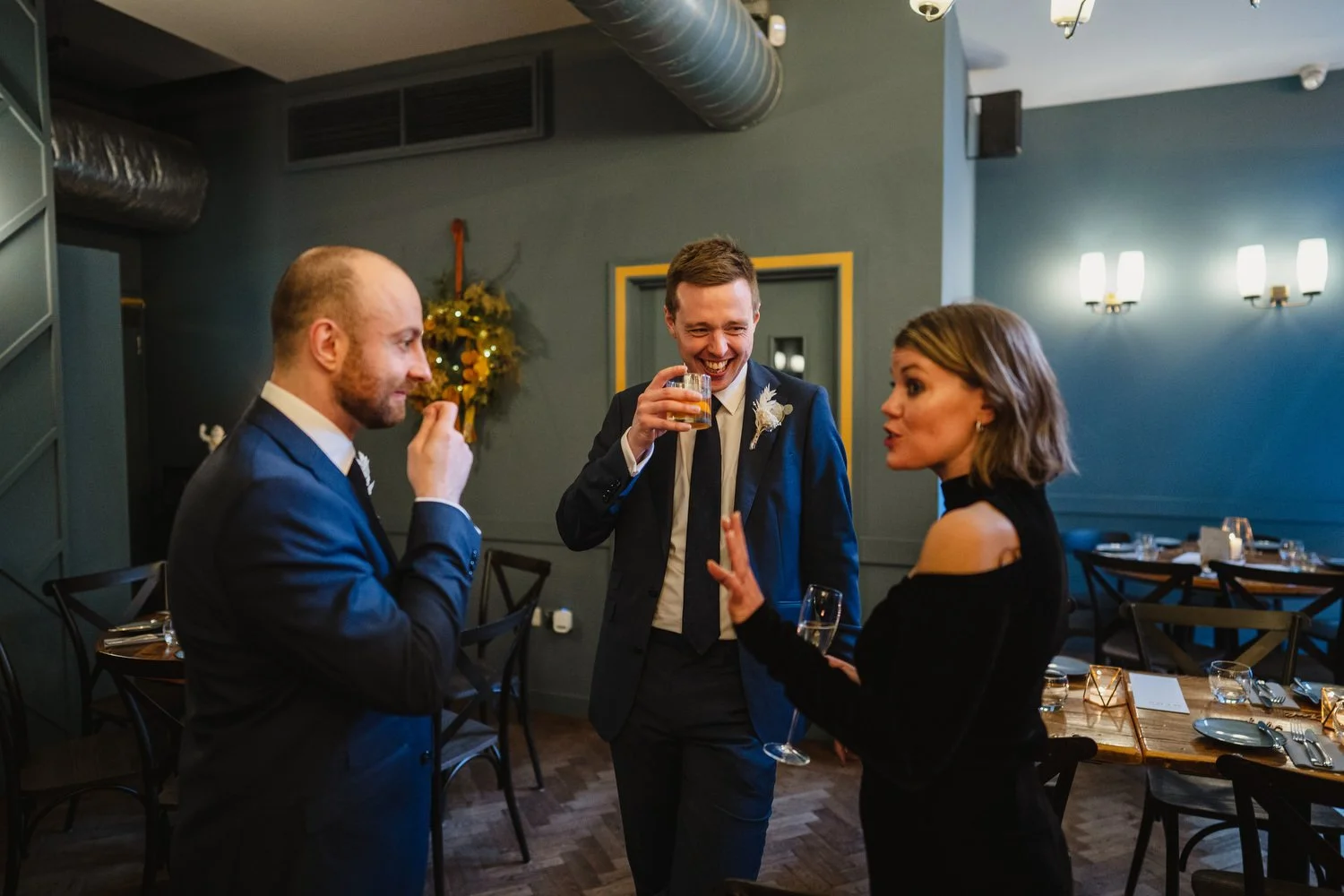  Laura and Matthews wedding in the Muddler’s Club restaurant in Belfast’s Cathedral Quarter. The couple got ready in the Hilton hotel before heading to St.Malachy’s church for their ceremony. Afterwards, we took photos around Cathedral Quarter before