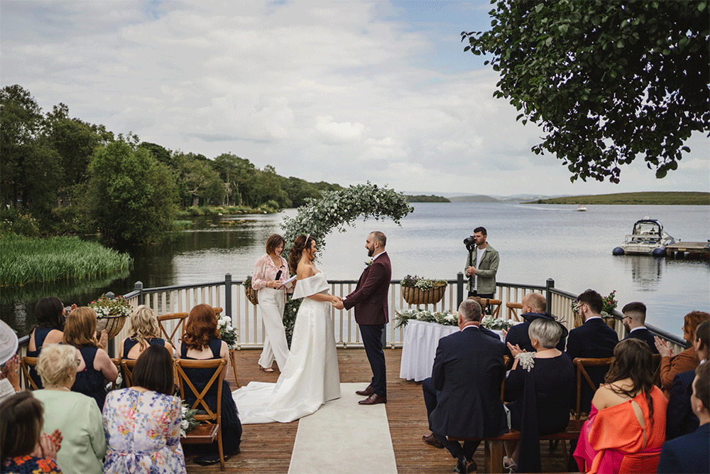 An animated gif of a couple having their first kiss at an outdoor wedding in Northern Ireland