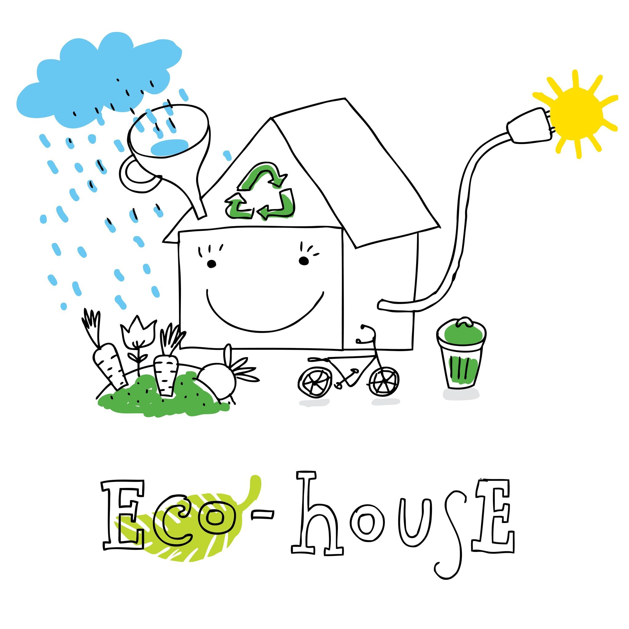  12380787 - eco house; ecology and environment protection, vector drawing ; isolated on background. 