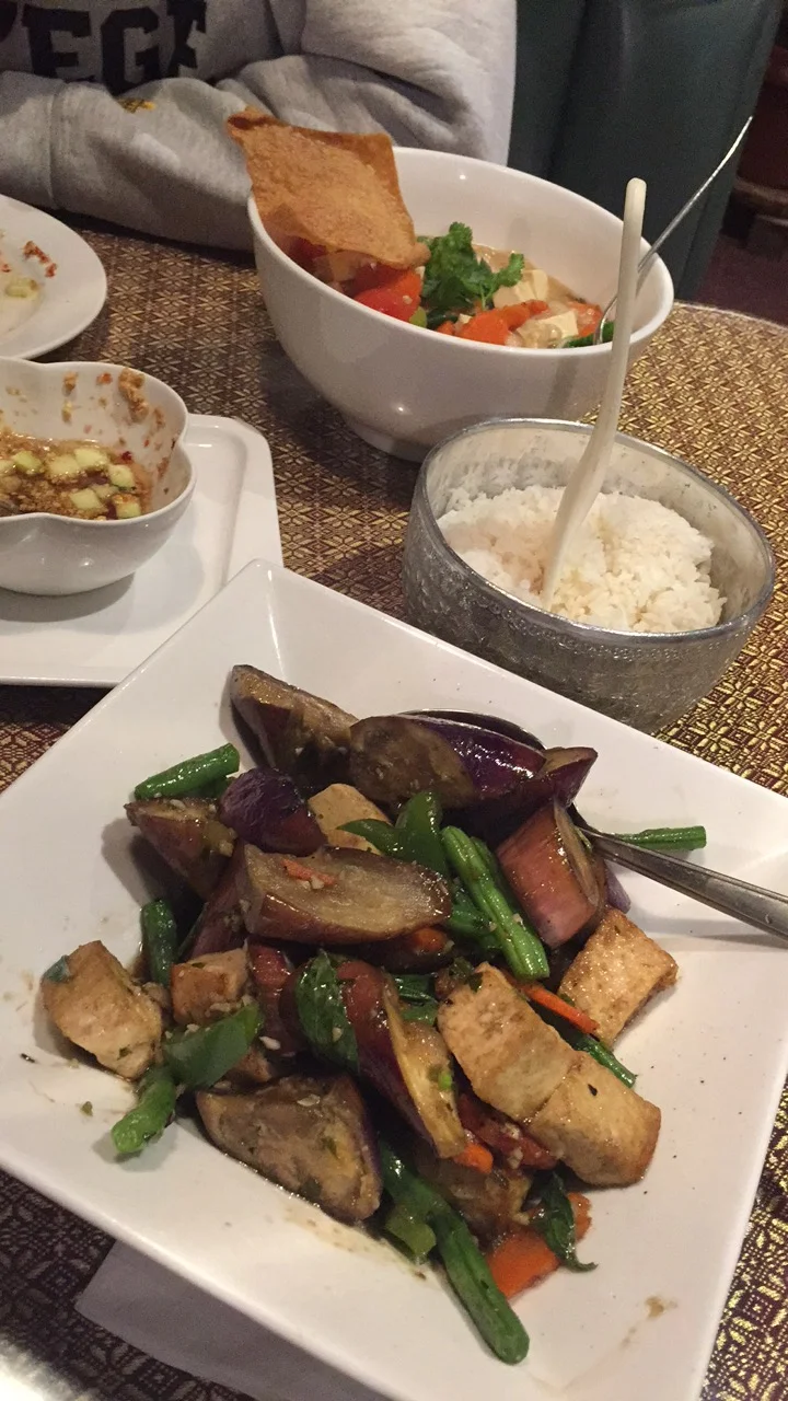 tofu eggplant stir-fry for me, something else with tofu for dad (he orders tofu because he loves me).