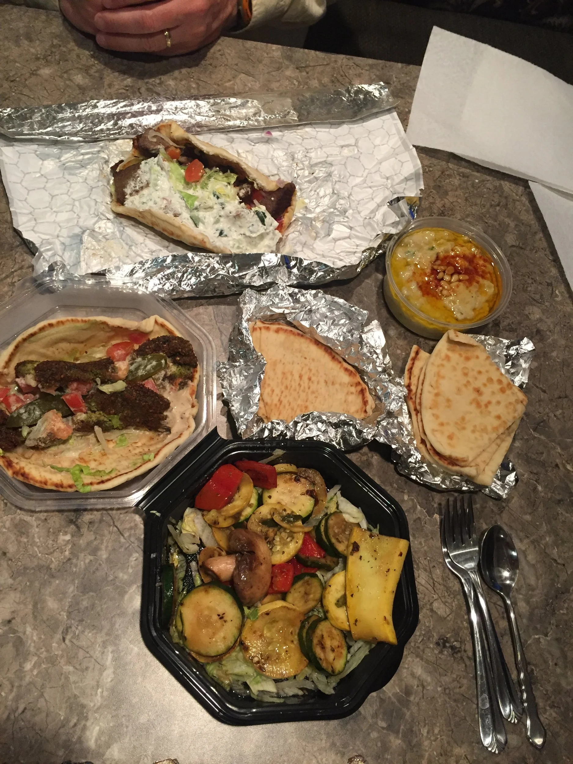 last but not least, a stupidly good Mediterranean take-out meal to end a lovely weekend with Paps. 