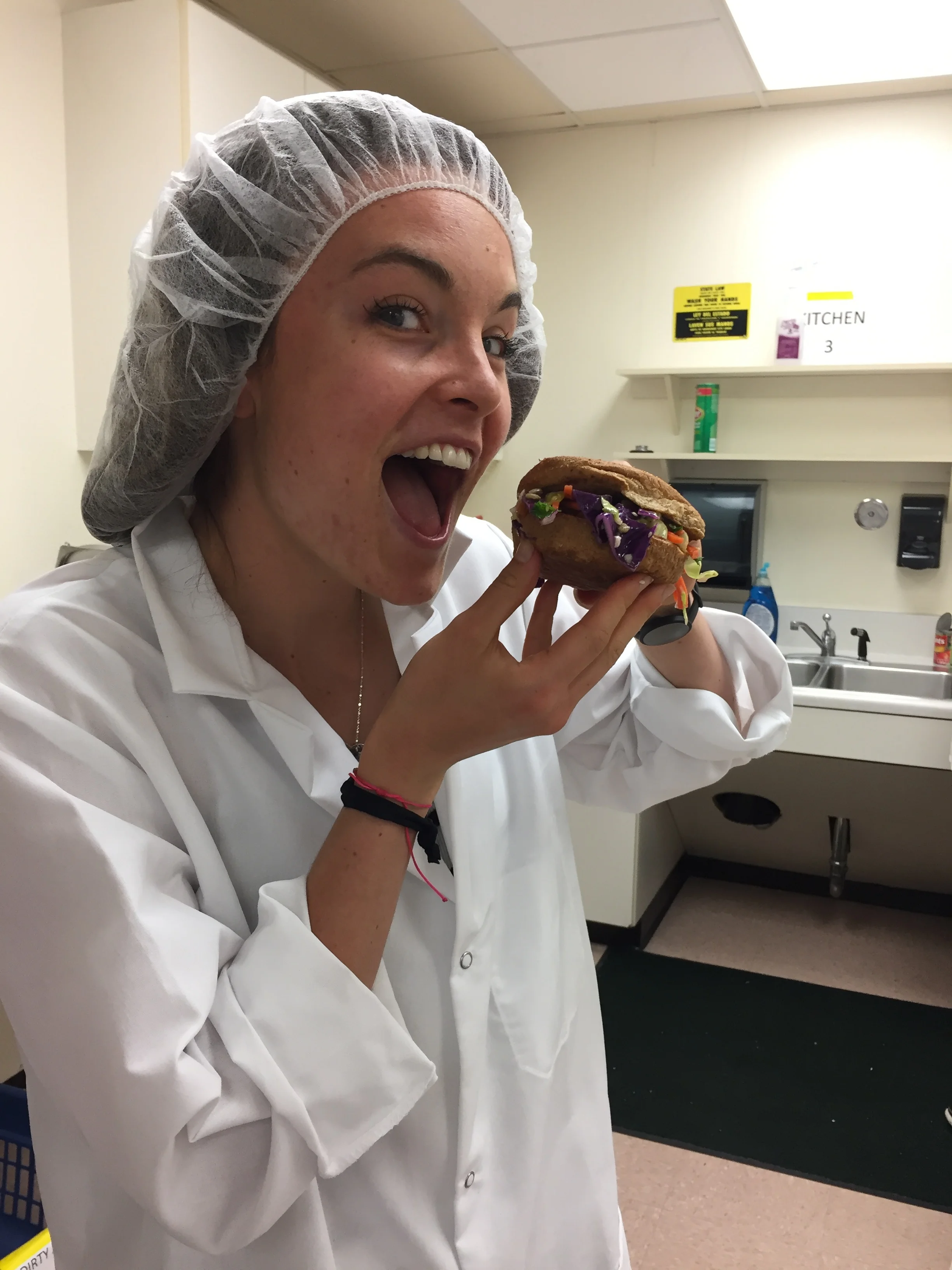 me, making love to one of Minimalist Baker's lentil sloppy joe's in my favorite class EVER. 