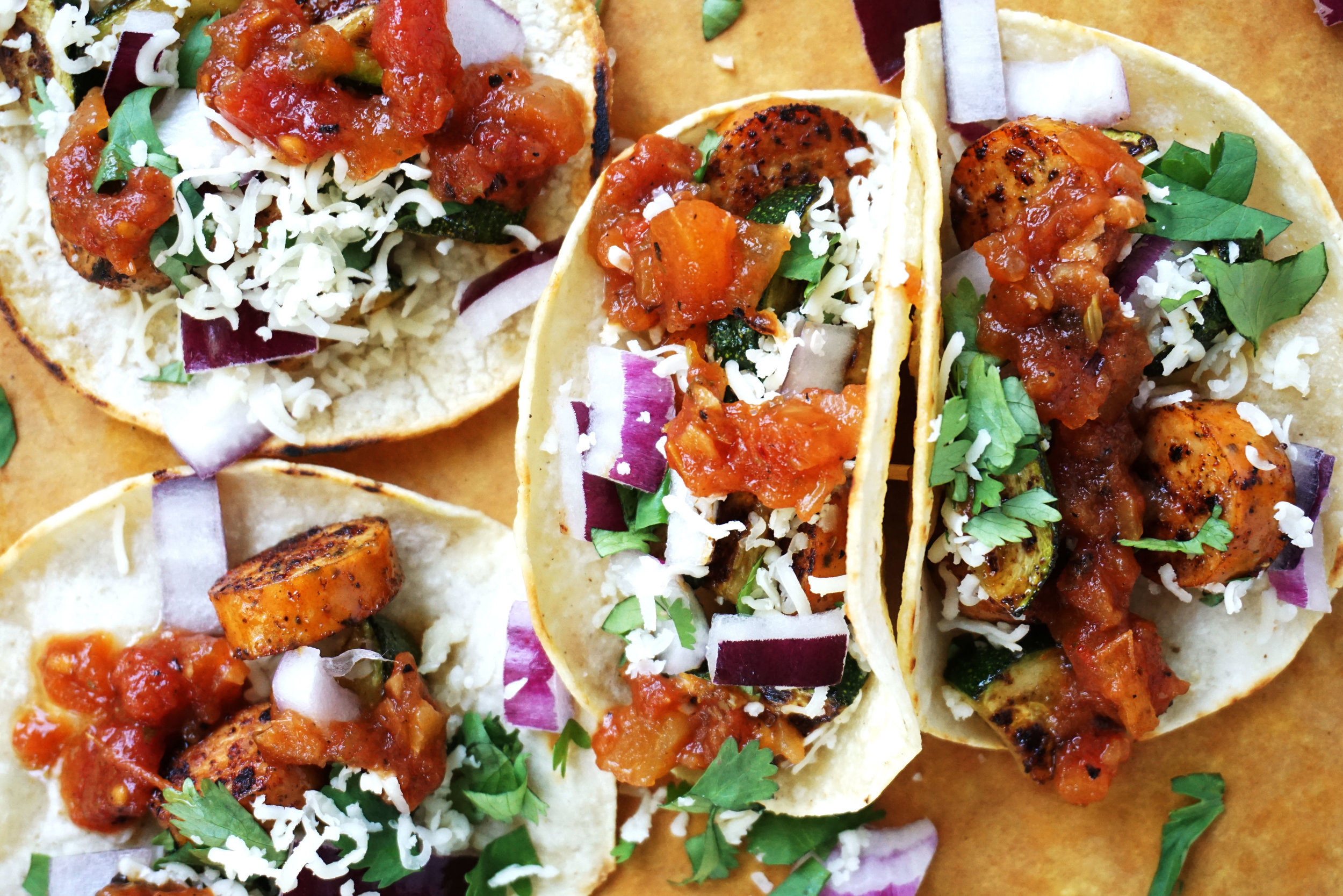 Chicken Sausage, Zucchini, and White Cheddar Tacos (GF)