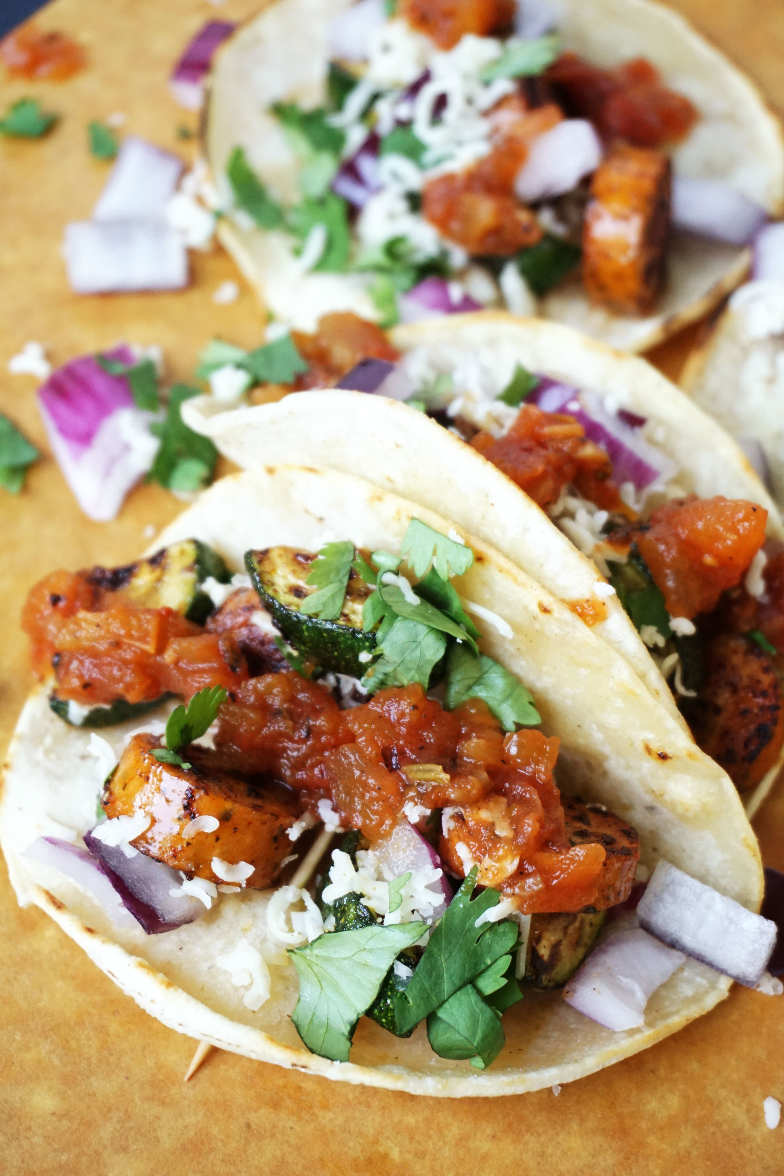 Chicken Sausage, Zucchini, and White Cheddar Tacos (GF)
