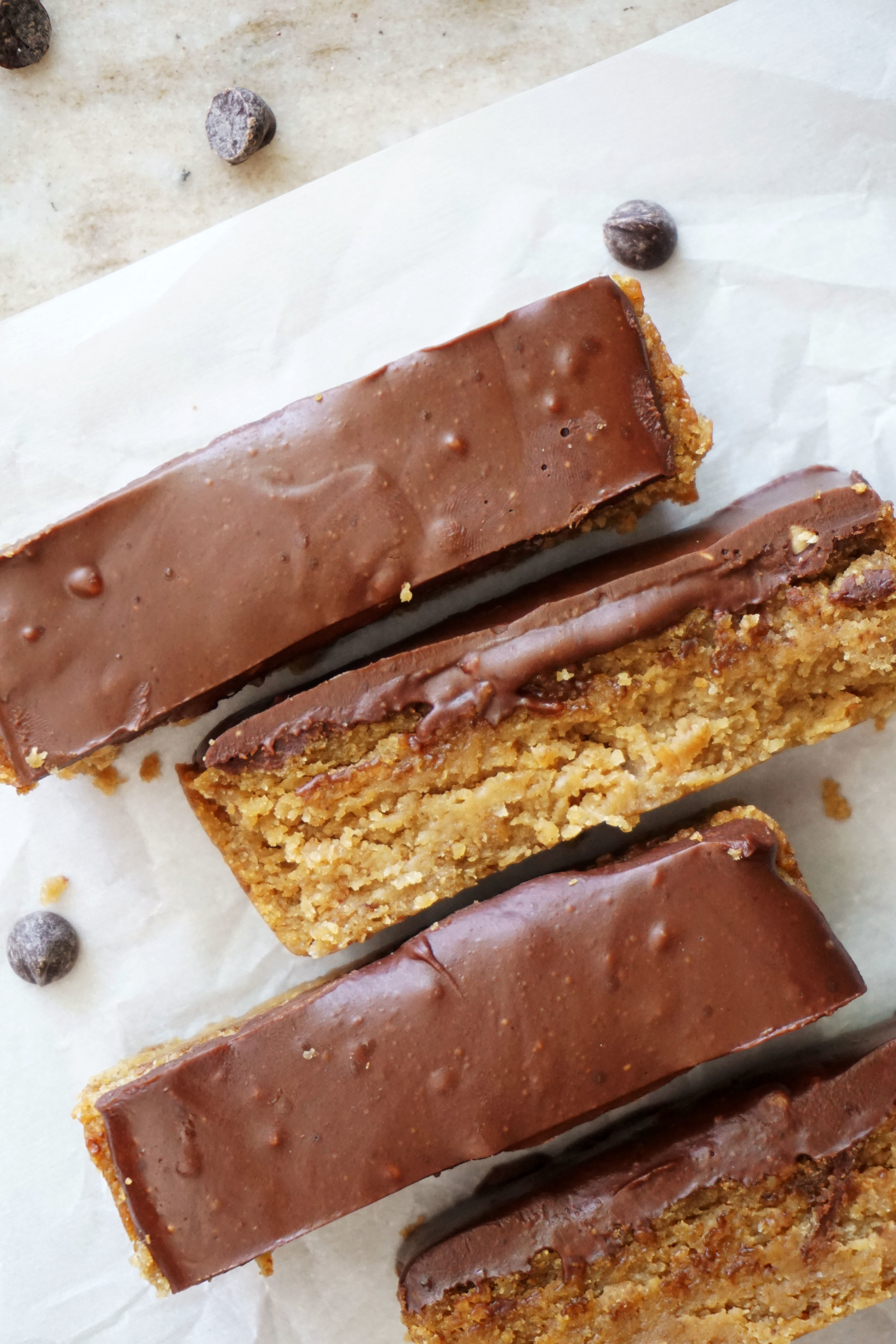 Dark Chocolate Frosted Almond Butter Chickpea Blondies (Vegan, GF)